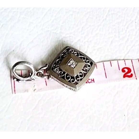 Gabriel and Co. Sterling 925 Silver/ Steel Dimond Scroll Filigree Square Pendant - Picture 6 of 8
